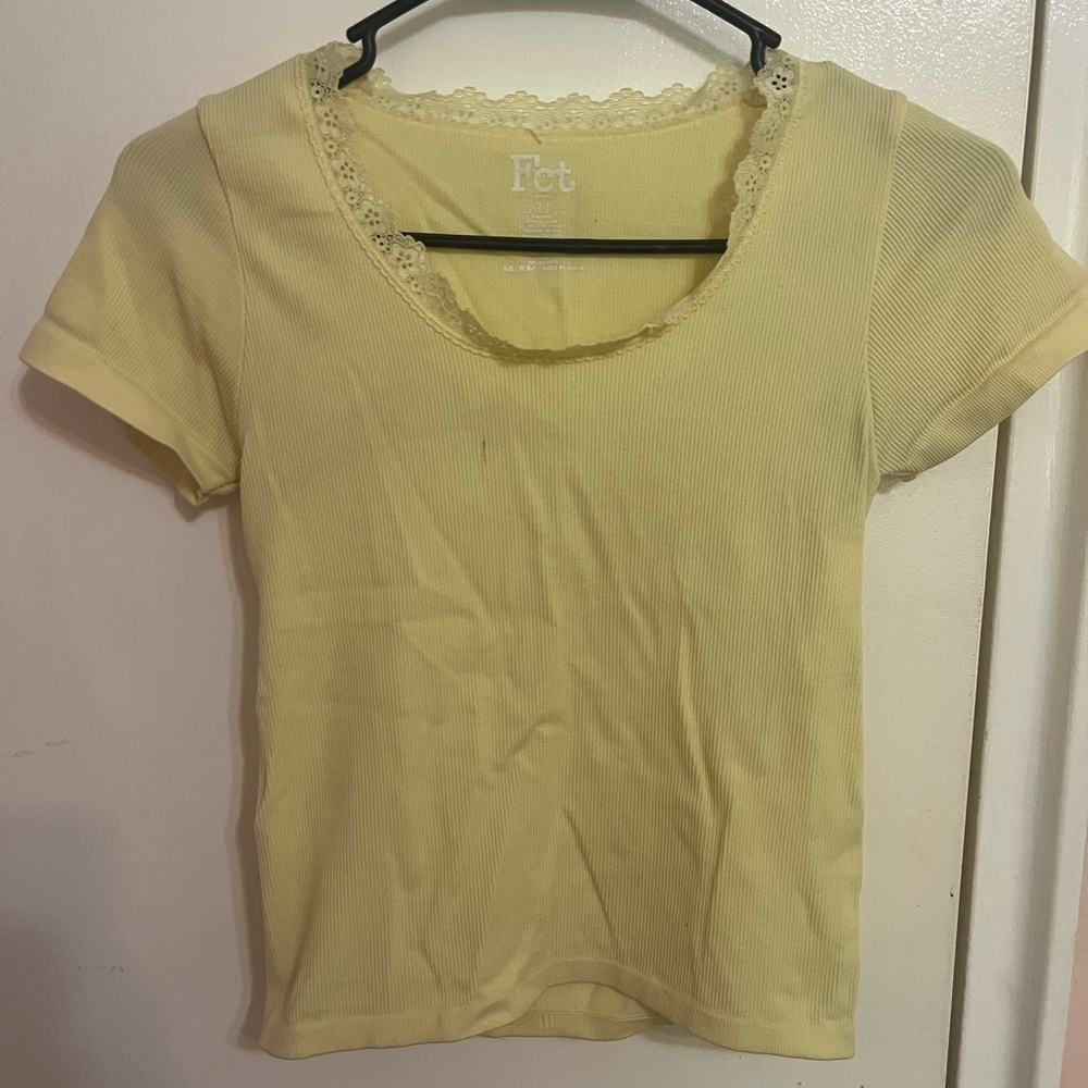 Women's Yellow Lace Trim Top